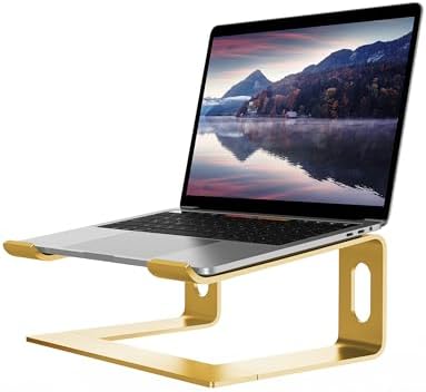 ALASHI Ergonomic Laptop Stand, Aluminum Desk Riser, 10-15.6", Gold