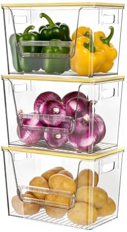 Delamu 3 Pack Pantry Organizers and Storage,Trash Bag Dispenser with Bamboo Top,Stackable Trash Bag Dispenser Under Sink