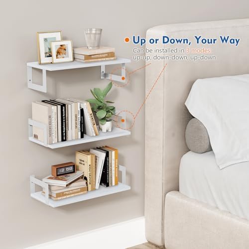 Harwaya White Wall Bookshelf for Kids Room, Small Floating Book Shelf for Teen Girls Boys Bedroom, 8 Inch Deep Wall Moun