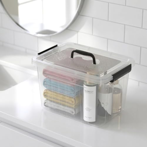 Sandmovie 12 Quart Clear Plastic Latching Storage Box, 6 Packs
