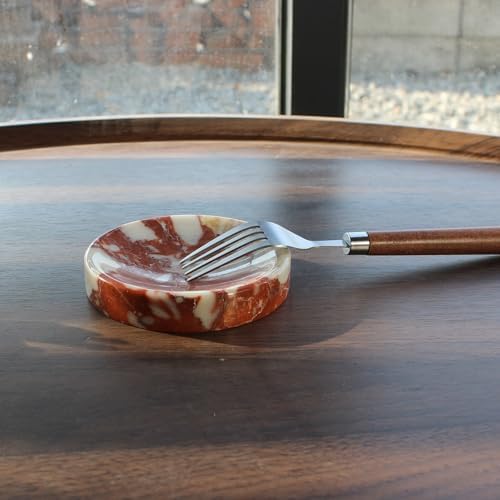 Natural Calacatta Red Marble Soap Dish, Round Small Jewelry Dish, Sponge Holder for Bathroom, Kitchen