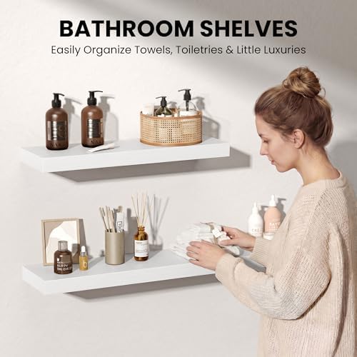 48" Floating Shelves for Wall, Set of 2, 8" Deep, 1.5" Thick, White