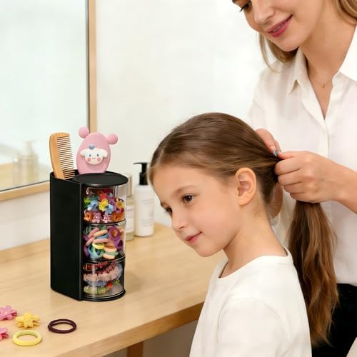 Azurphoric Hair Accessories Organizer with Hair Brush Holder(Black,3-Layer)