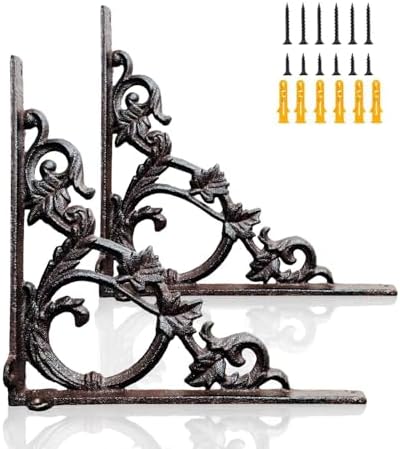Decorative Shelf Brackets, 9 x 9 inch Antique Shelves Bracket, Wrought Cast Iron Corner Brackets,Wall Decorative, Modern