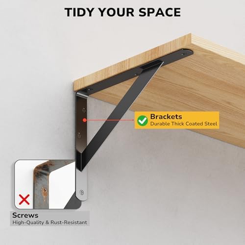 12 Pack 12 Inch Heavy Duty Shelf Bracket, Wall Shelf L Brackets for Floating Shelves, 250 LBS Max Load, Mounting Hardwar