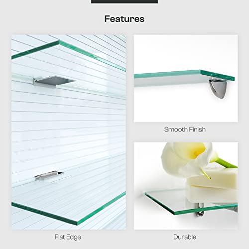 Fab Glass and Mirror Rectangle Glass Shelf, 10" X 18", Clear