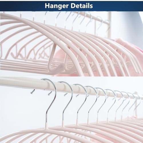 16.5 Inch Pink No Shoulder Bumps No Mark Non-Slip Rubber Coated Contour Meta Hanger for Sweater T-Shirt Suit Coat Uniform with Pants Bar Pack of 20