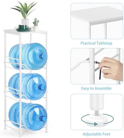 5 Gallon Water Bottle Jug Holder 3-Tier Water Bottle Holder Organizer with Top Shelf, Heavy Duty Water Dispenser Stand R