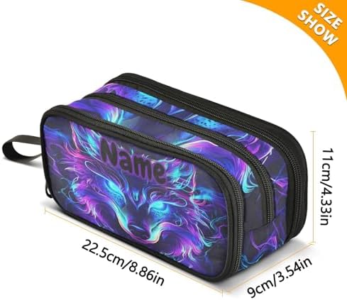 Custom Mystical Wolf Face Pencil Case Box Boys Girls Personalized Name Large Pencil Pouch Stationery Pen Bag Organizer for Kids Adults School Office
