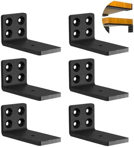 Heavy Duty Floating Shelf Brackets 4 Inch Long L-Shaped Wall Shelf Brackets Hidden Metal Shelf Brackets Black（6 Pack）