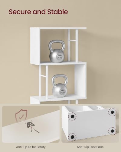 VASAGLE 6-Tier Book Shelf, S-Shaped Tall Display Shelf for Living Room