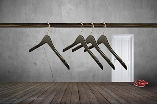 NAHANCO Wooden Shirt Hanger, 17" - Low Gloss Black with Chrome Hook (Pack of 100)