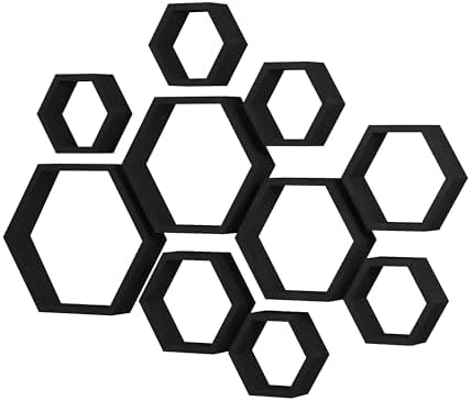 WONFUlity Hexagon Floating Shelves Honeycomb Wall Mounted Wood Farmhouse Storage for Bathroom, Kitchen, Bedroom, Living 