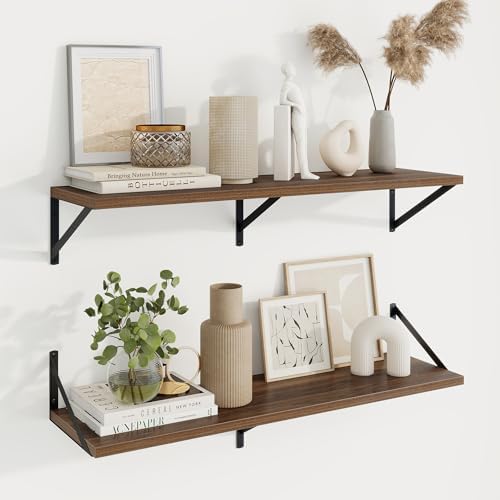 Axeman Deep Floating Shelves, 36'' x 10'' Walnut Wall Shelves Set of 2