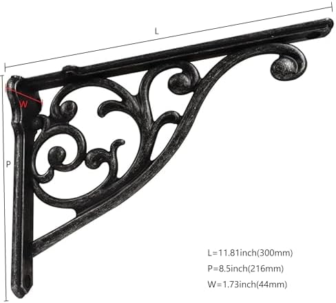 Ornate Decorative Shelf Brackets 12 inch Small Wall Mounted Shelving Bracket 4 Pack Black Iron Vintage Metal Shelf Brack