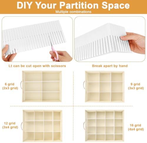 Minimalist Home DIY Underwear Drawer Organizer-Dustproof Sock Organizer with 6pcs Drawer Divider Adjustable Cream White 