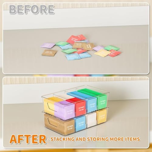Stackable 2 Pack Snack Organizer for Pantry Shelf,Clear Pantry Organizers and Storage Bins for Fridge,Office,Cupboard,Pl