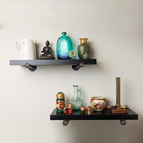 3/4" Industrial Black Iron Pipe Shelf Brackets, Rustic Wall Mounted DIY Shelving Brackets Hanging Custom Pipe Brackets f