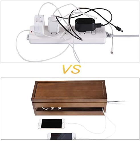 Changsuo Cable Management Box Wooden Cord Organizer Box for Extension Cord Power Stripe Surge Protector Wire Management 