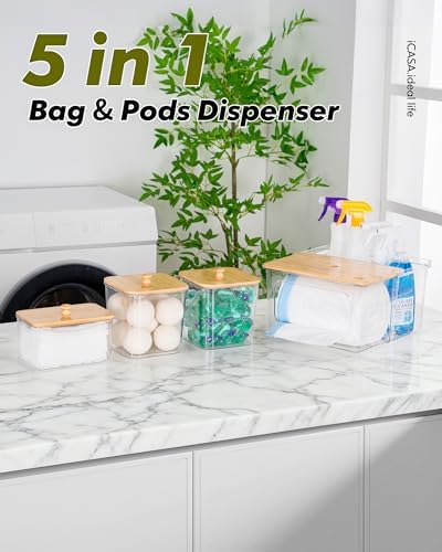 iCASA Trash Bag Dispenser Dishwasher Pods Container Under Sink Organizer