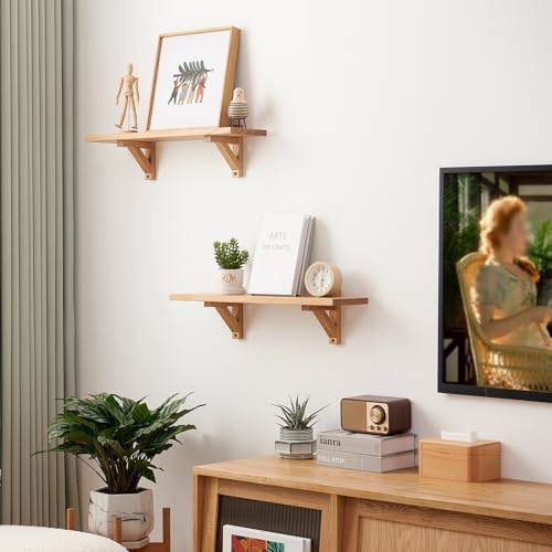 Floating Shelves Oak 32 inches Natural Wood Wall Shelf Wall Mounted Rustic Floating Shelf with Brackets for Bedroom Livi