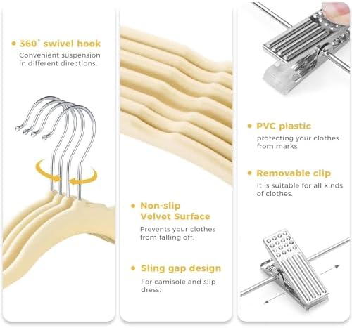 VECELO 20 Pack Velvet Clothes Hangers with Adjustable Clips,Heavy-Duty Non Slip & Space-Saving with 1 Magic Hangers & 2 Tie Rack for Suit Coat Pants Skirt Dresses