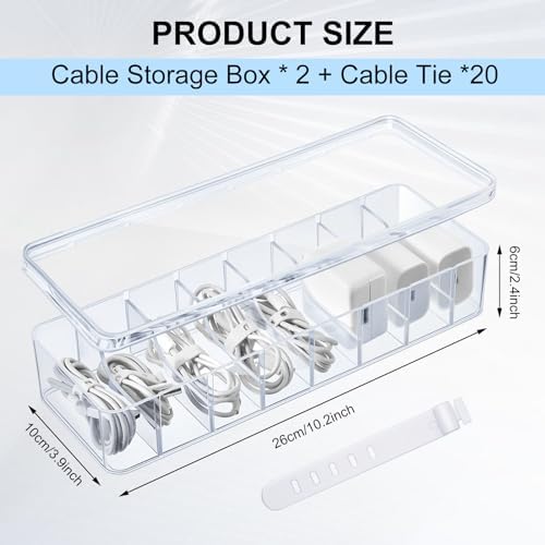 Tatuo Cord Organizer Box with Lid, Clear, 2 Pack