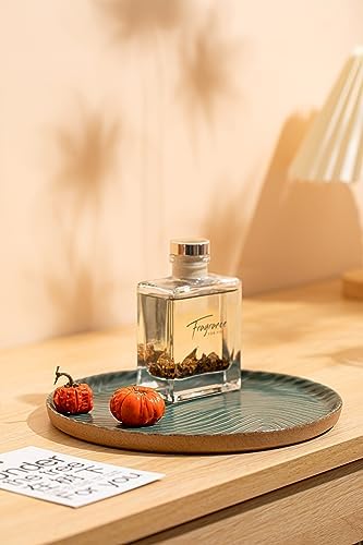 Vanity Tray with Brown Trim - Candle & Perfume Holder Organizer - Round, Green, 8"8" - Home Decor for Dresser, Table, Ba