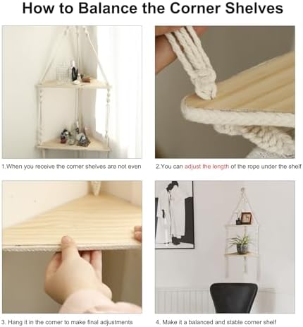 Artilady Corner Shelf Macrame Wall Hanging, Boho Wood Storage Wall Decor