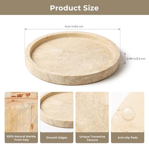 Natural Marble Vanity Tray for Bathroom Kitchen Dresser, Travertine Stone Decorative Trays for Jewelry, Perfume, Cosmeti