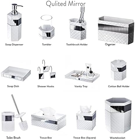 Creative Scents Quilted Mirror Bathroom Toilet Brush Set - White Toilet Bowl Brush and Holder - Good Grip Toilet Bowl Cl