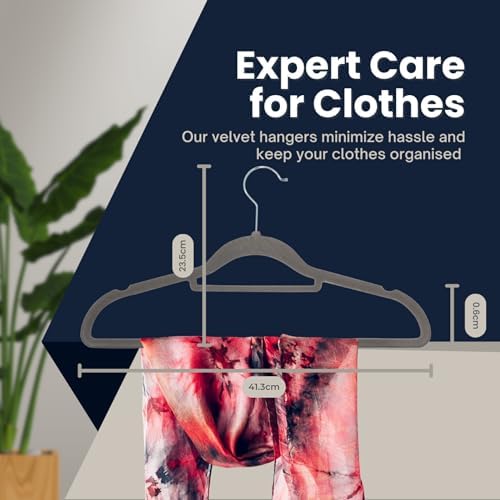20 Pack Velvet Coat Hangers – Non Slip Velvet Hangers for Clothes, Space Saving Adult Hangers with Tie Organizer & Swivel Hooks – Clothes Hangers Wardrobe Storage - Grey