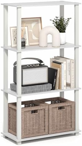 Furinno Turn-S-Tube Storage Shelves, 4-Tier Book Shelf, Corner Shelf, Toolless Open Frame Standing Shelves, for Organiza