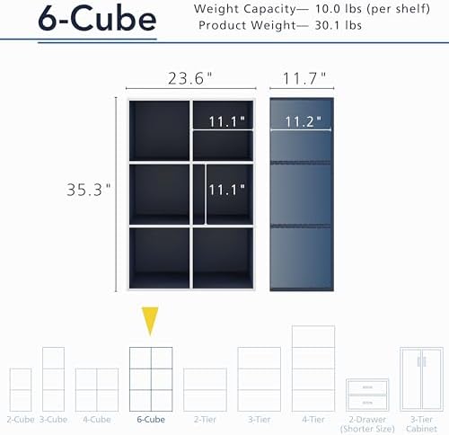 Homes: Inside + Out Apexa 6-Cube Storage Organizer Shelves, Stackable Wood Bookcase Fits Cubby Bins for Organization, Do
