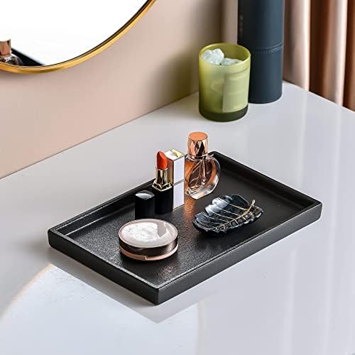 Ceramic Bathroom Sink Tray, Black Graininess Vanity Tray Decor Perfume Trays for Dresser Holder for Jewelry Candle Soap 