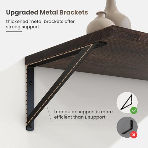 Marsmiles Deep Floating Shelves, 36'' x 12'' Dark Wood Shelves Set of 2