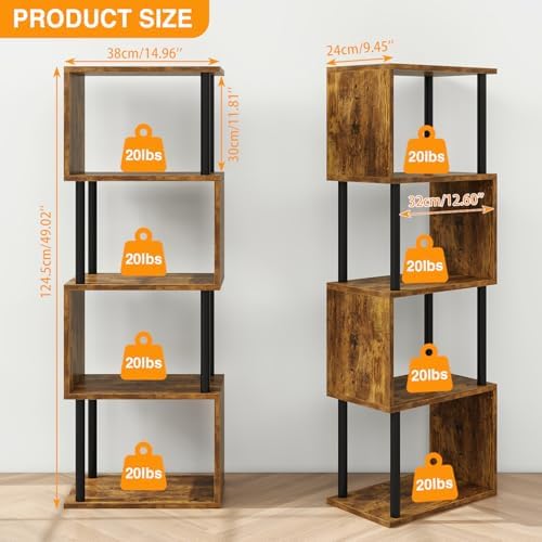 IBUYKE 5-Tier Tall Bookshelf,S-Shaped Geometric Bookcase,Brown WBC015H
