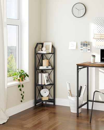 CHOEZON 4-Tier Corner Shelf, Industrial Corner Bookshelf, 47.6" Corner Storage Stand, Plant Stand Display Shelf, Corner 