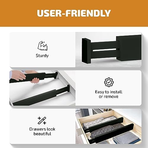 4-Pack Bamboo Drawer Dividers - 12.2 to 17.3 Inches Deep, 2.6 Inches High, Adjustable Expandable Drawer Organizer Dresse