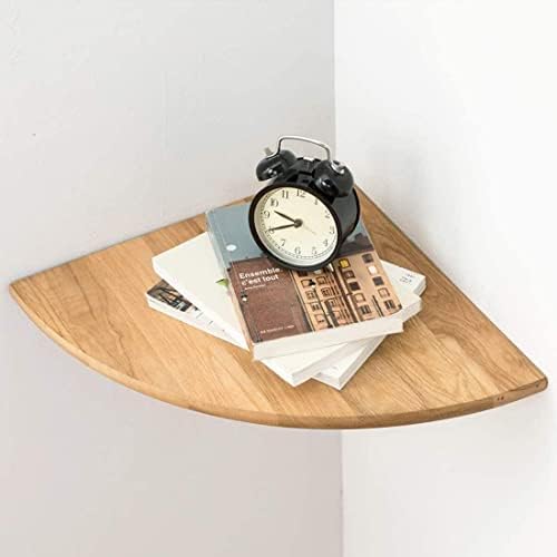 Corner Shelf,16inch Natural Oak Solid Wood Floating Corner Shelves Wall Mount Round End Floating Speaker Rack with Wire 