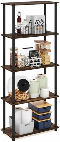 Furinno Turn-N-Tube Storage Shelves, 5-Tier Book Shelf, Corner Shelf, Toolless Open Shelves, for Organization and Storag