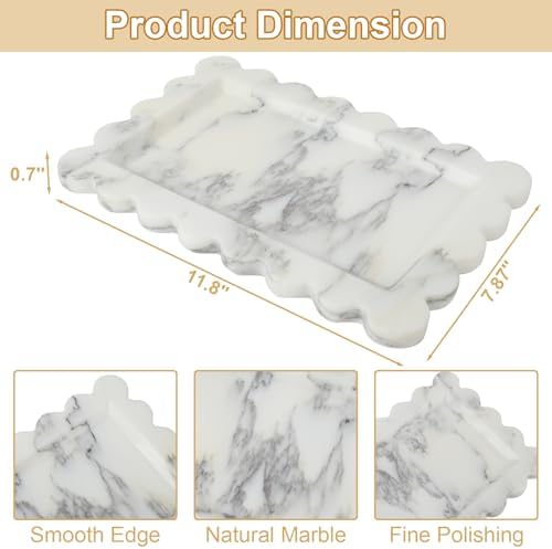 100% Marble Vanity Tray for Bathroom Counter, Kitchen, Coffee 11.8"