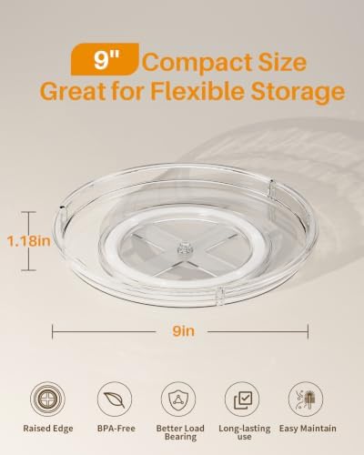 LAMU 4 Pack Lazy Susan Organizer 9 inch Lazy Susan Turntable for Cabinet, Rotating Spice Organization for Cabinet, Kitch
