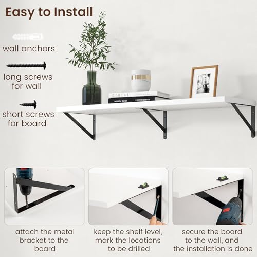 Axeman Deep Floating Shelves - 40 Inch White Floating Shelves Set of 2-12 Inch Deep Wood Wall Shelves for Living Room Ba