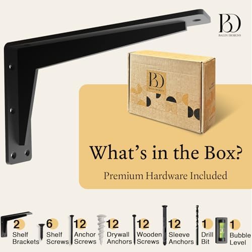 2 Pack Heavy Duty Shelf Brackets 12 Inch Mantel Decorative L Bracket for Shelves, Metal Shelf Support Bracket, Wall Moun