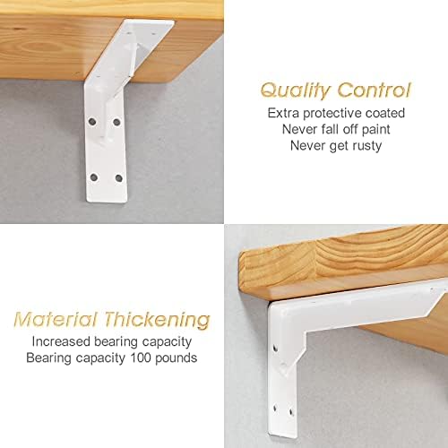 Countertop Support Brackets Heavy Duty, 10" x 6" Max Load 348 lb 5 mm Thick Iron Industrial Shelf Brackets, White Metal 