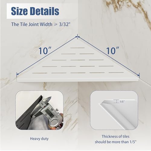 Neodrain 10 Inch White Corner Wall Shelf for Tile Wall Insert, Set of 2