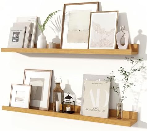 Fun Memories Picture Ledge Shelf, 32 Inch Floating Shelves Set of 2, Nursery Book Shelves for Kids, Wall Mounted Bookshe