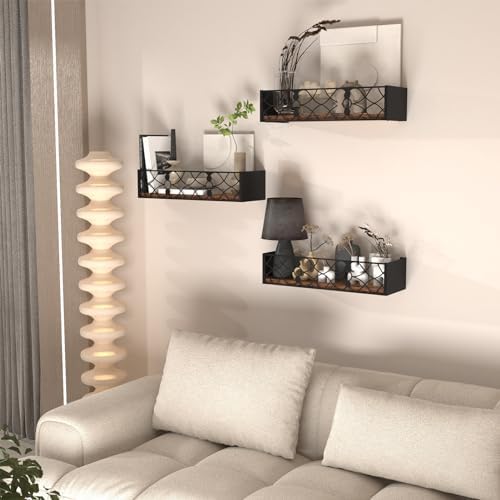 Wall Shelf with Removable Railing, 3 Same Sizes Floating Shelves