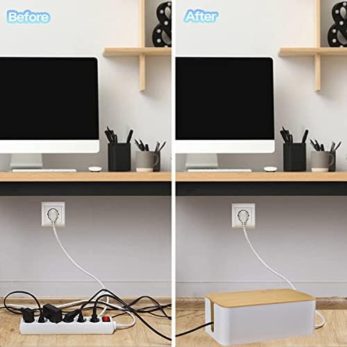 Cable Management Box Organizer, Set of 3 Bamboo Lid Storage Wires Holder to Cover Hide Surge Protector, Power Strips & C